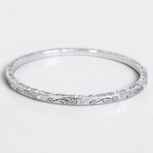 Brighton Slim Bangle Bracelet Etched Design Embedded Crystals Stackable 2.5"
